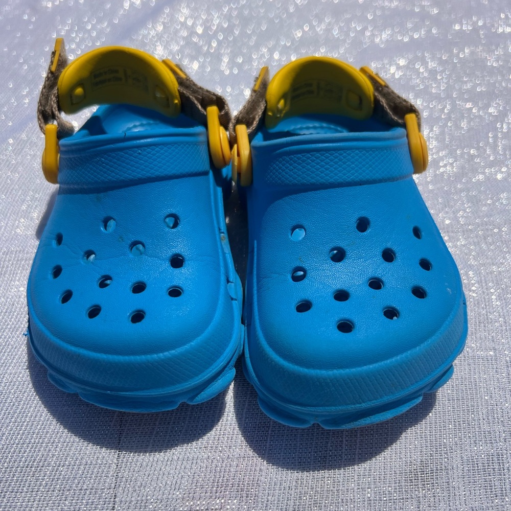 Blue Kids Crocs with Yellow Accents